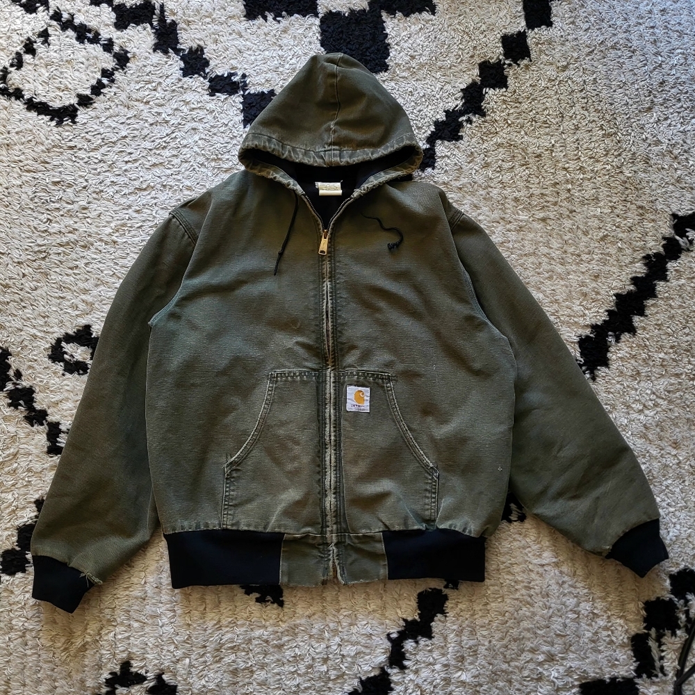 Vintage Y2K Carhartt J03 GRN Green Hooded Duck Canvas Jacket Size XL